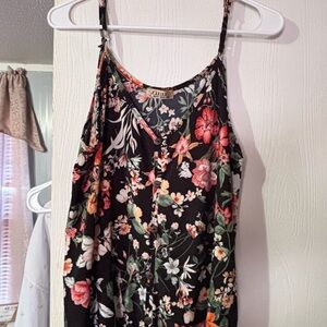 Lavish Floral Black Spaghetti Strap Tank Top